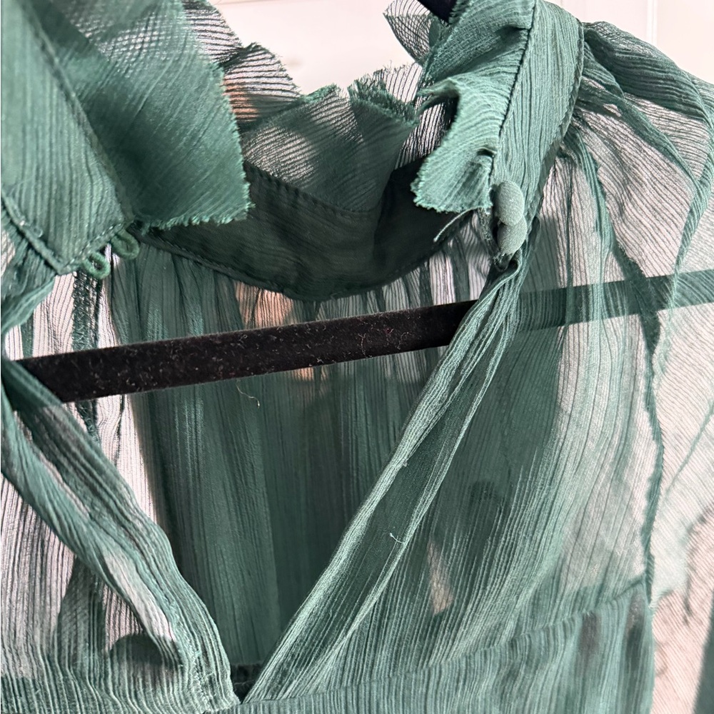 Sheer High-Neck Blouse in Forest Green - Picture 5 of 5